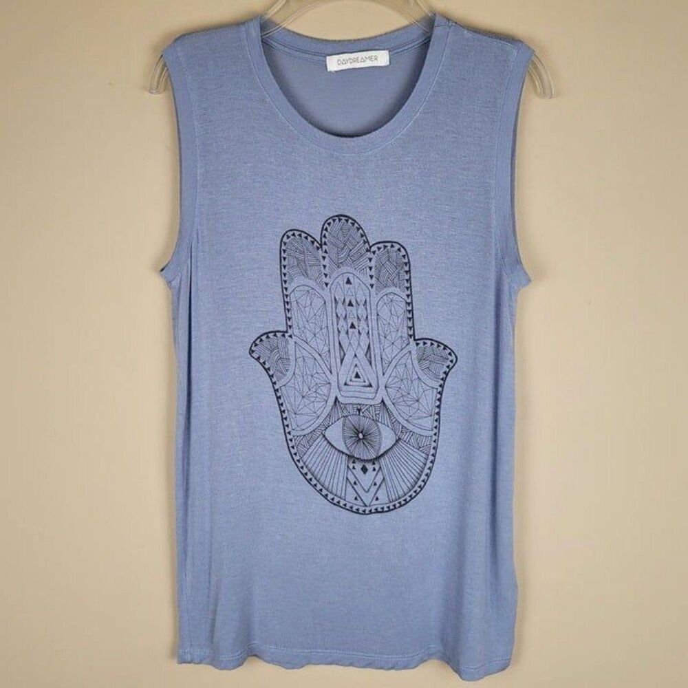 Daydreamer Size S Hamsa Hand Graphic Tank Top Sleeveless Blue